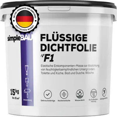 Produktbild von SimpleBau Dichtmasse Wasserdicht F1 , Abdichtmasse für Dusche & Bad , Flüssigfolie für Fliesen & Fußbodenheizung , Flüssige Dichtfolie 15 kg