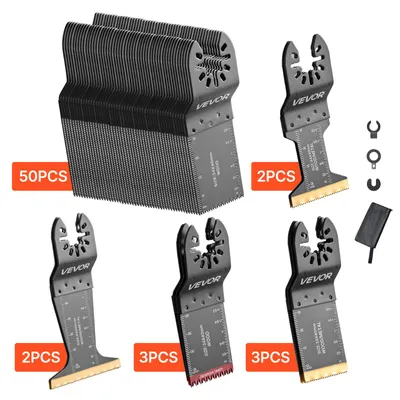 Image de VEVOR, 60 lames de scie multifonction, accessoires pour outil oscillant avec 5 types de lames de scie, lames de scie oscillantes pour bois, plastique et métal, accessoires pour outil multifonction compatibles avec Makita, Bosch, Dewalt, Craftsman, Fein