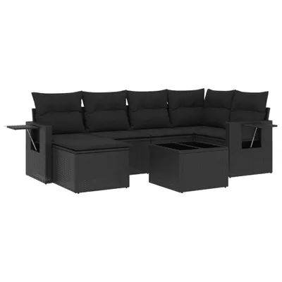 Produktbild von vidaXL 7-tlg. Garten-Sofagarnitur mit Kissen Schwarz Poly Rattan