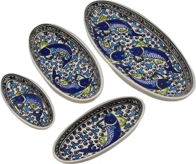 Image de Lot de 4 plats ovales Poissons Bleus