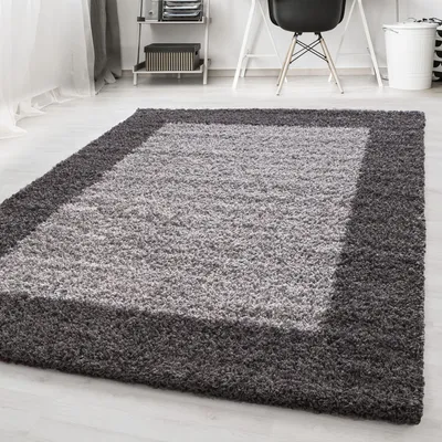 Produktbild von Carpetsale24 Hochflor Teppich Bordüre Design Modern Shaggy Teppich Wohnzimmer, Schlafzimmer Flauschig Weich, Grösse: 80x250 cm