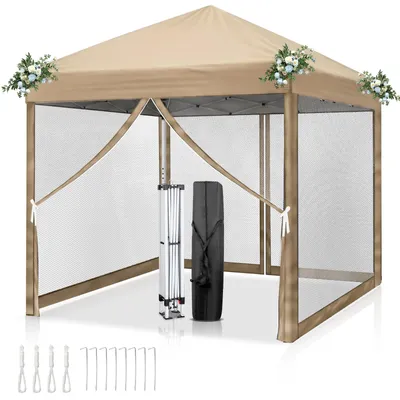 Image de ALIGHTUP Pavillon pliable 3 x 3 m, pavillon pop-up avec 4 parois latérales, imperméable, protection UV, pavillon de jardin, tente de réception, kaki