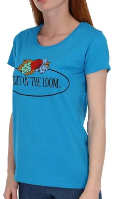 Produktbild von Fruit of the Loom Damen T-Shirt mit großem Vintage-Logo Farbe: azurblau Größe: S