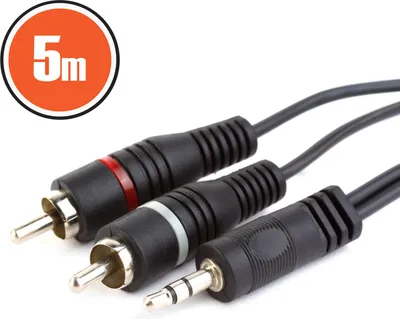 Produktbild von RCA-auf-3,5-mm-Stereo-Klinkenkabel – 2×RCA-Stecker auf 3,5-mm-Klinkenstecker – Länge 5 m – Für Audioverbindungen zwischen Multimedia-Geräten, Fernsehern, Verstärkern und Soundsystemen [20174]
