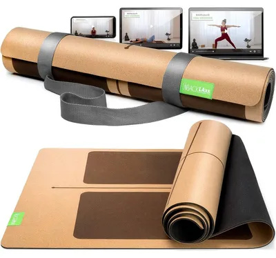 Productafbeelding van Yogamat - Kurk en natuurlijk rubber - 4 mm dik - Antislipzones draagriem - Yogamat kurk