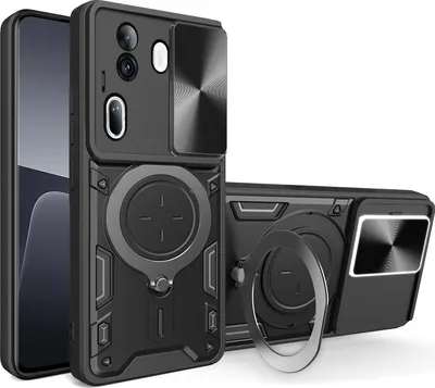 Obrázek produktu pro Pouzdro pro Oppo Reno11 Pro dvojvrstvé odolné pouzdro s ochranným krytem kamery a kruhovým stojánkem na prsten Černý