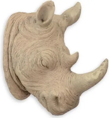 Produktbild von Casa Padrino Kunstharz Wanddeko Skulptur Nashornkopf Beige 23 x H. 40,5 cm - Dekofigur - Tierfigur - Wohnzimmer Deko