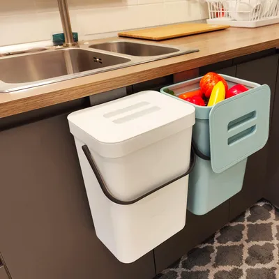 Immagine prodotto di stonespace, cestino sospeso, 12 litri, piccolo contenitore per rifiuti con coperchio, ideale per la cucina
