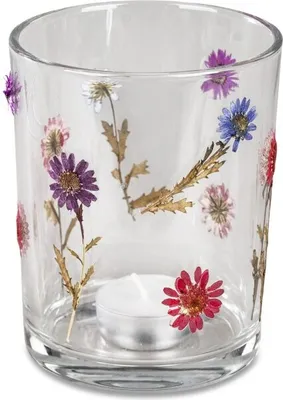 Produktbild von Dekoratives Windlicht Teelichthalter 12cm mit Trockenblumen