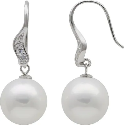 Produktbild von Ohrringe Ohrhänger mit großen Perlen Muschelkernperlen & Zirkonia weiß 925 Silber Damen