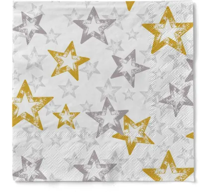 Produktbild von Tissue Serviette Allison, 40 x 40 cm, 3-lagig, 100 Stück - Mank - Weihnachten Sterne