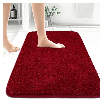 Produktbild von Badezimmerteppich 70x120 cm Rot, Mikrofaser Badematte Waschbar rutschfest