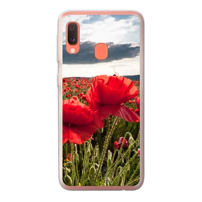 Produktbild von MuchoWow® Handyhülle Schutzhülle Hülle für Samsung Galaxy A20e Mohnblumen vor einem dramatischen, stürmischen Himmel Silikon Softcase Handy Hülle - Abdeckung