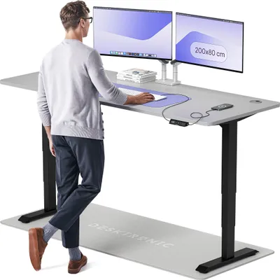Produktbild von Desktronic HomePro Elektrisch höhenverstellbarer Schreibtisch 200x80cm Schwarz/Grau mit Memory-Funktion, Anti-Kollisions Technologie, USB-A und USB-C-Ladeanschlüssen