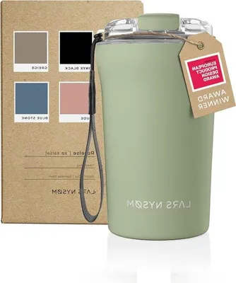 Zdjęcie produktu dla Termiczny kubek podróżny z paskiem i pokrywką z tritanu, 380 ml – kubek podróżny bez BPA – izolacja – kubek termiczny ze stali nierdzewnej – do kawy i herbaty