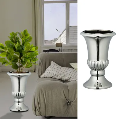 Produktbild von Bodenvase silber glänzend H25cm Steinzeug Blumenvase Dekovase Steingut-Vase