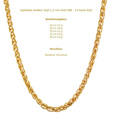 Produktbild von Goldkette Zopfkette Halskette Breite 1,4 mm 60 cm 585 - 14 Karat Gold