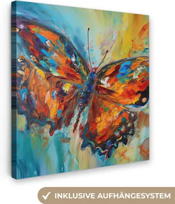 Produktbild von MuchoWow® - Leinwandbilder - Schmetterling - Farben - Kunst - Malerei, Wandbild, Wanddeko Bilder Wohnzimmer, 50x50 cm