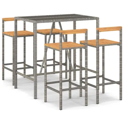 Obrázek produktu pro vidaXL 5dílný zahradní barový set Grey Poly Rattan & masivní dřevo akácie
