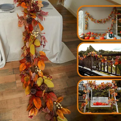 Produktbild von Herbstliche Deko-Girlande Kunstblumen Blätter Orange 400 cm
