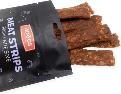 Zdjęcie produktu dla 4DOGS Przysmak dla psów Mięsne Paski mięsne z indykiem i porożem jelenia 100g