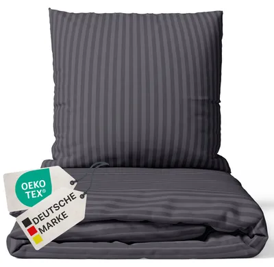 Produktbild von NYVI Bettwäsche Set DreamScience Mikrofaser Damast 155x220 + 80x80 cm Anthrazit - Atmungsaktiv & Weich - Mit Reißverschluss,  , für Allergiker geeignet