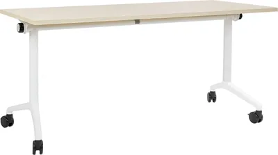 Produktbild von BELIANI Schreibtisch Heller Holzfarbton u. Weiß 160 x 60 cm Klappbar Faltbar mit Rollen Mobil Bürotisch für Homeoffice Büro Modernes Design