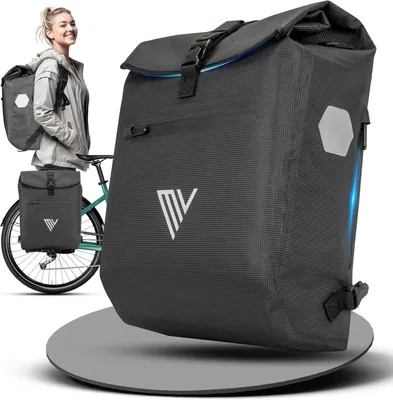 Imagen del producto de Bolsa para bicicleta 3 en 1, con compartimento acolchado para portátil, capacidad de 20 litros, impermeable y con reflectores