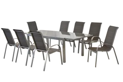A dining set with a table and chairs on a white background.