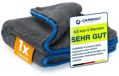 Productafbeelding van Carbigo® 1200 GSM Profi microvezeldoeken - extreem absorberend en veilig voor lak. Dankzij de zachte microvezel - ideaal als polijstdoek voor auto's en motorfietsen - microvezel polijstdoek 40x40cm (1 stuk)