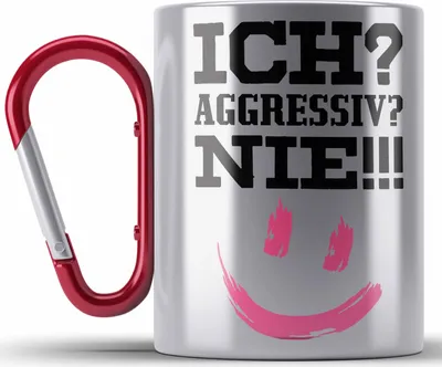 Produktbild von Trendation - Ich Aggressiv Nie Lustige Edelstahl Tasse Karabiner mit Spruch für Arbeit Büro Karabiner Edelstahl Tasse Karabiner Edelstahl mit Sprüchen Lustig (Rot)