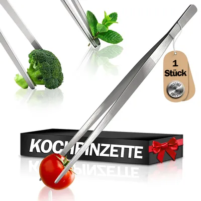 Produktbild von Lindenstein Grillzange 30 cm, 1 Stück, Silber – spitze Grillzange aus Edelstahl – vielseitige Küchenzange zum Braten, Backen und Grillen
