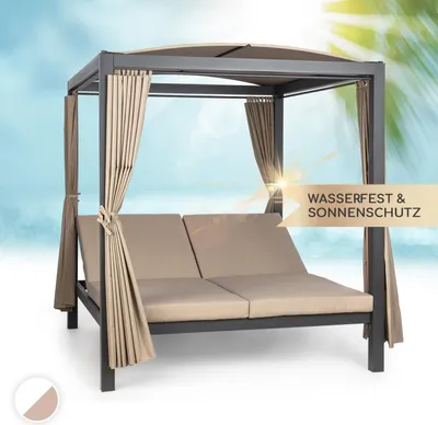 Image de Blumfeldt Bain de Soleil Double, Transat Jardin Exterieur 2 Personnes, Chaise Longue de Jardin en Polyester, Imperméable, Chaise Longue avec Dossier Réglable, Séchage Rapide, Bains de Soleil Design