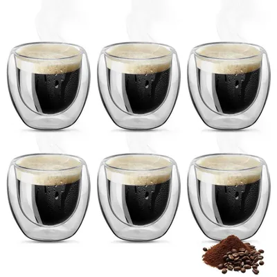 Produktbild von Espressotassen 6er Set, 80ml Doppelwandige Gläser, Thermogläser, Hitzebeständig
