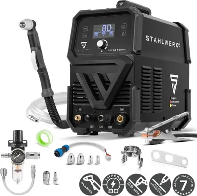 Produktbild von STAHLWERK Plasmaschneider CUT 80 P Digital – Plasmaschneidgerät mit 80 A, Schneidleistung bis 25 mm, Inverter Plasma Cutter mit HF-Pilotzündung