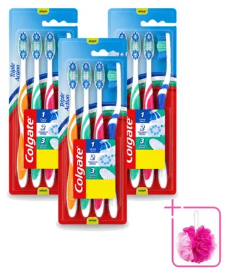 Imagen del producto de 3 cepillos de dientes Colgate Triple Acción, tamaño medio, pack ahorro - 3 unidades