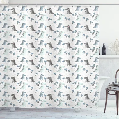 Zdjęcie produktu dla ABAKUHAUS Dino Zasłona prysznicowa, motyw rytmiczny z dinozaurami w stonowanych kolorach, 175 x 200 cm, wielokolorowa biała