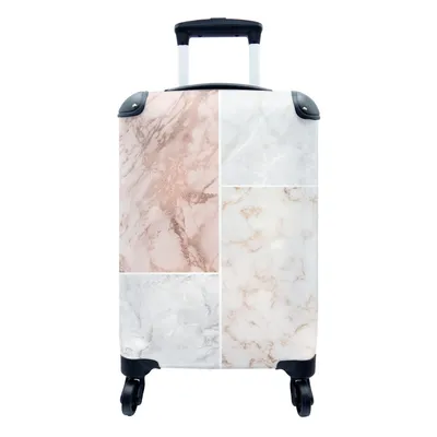Produktbild von MuchoWow® Koffer Handgepäck Trolley Rollkoffer Kleine Reisekoffer mit 4 Rollen - Marmor - Rosa - Collage - Cabin Size < 55x40x23 cm & 55x40x20 cm - Fotokoffer - Kabinenkoffer - Boardgepäck - Reise-Box - Reisekoffer - Reisegepäck - Koffer mit Bild - Trolley für Kinder