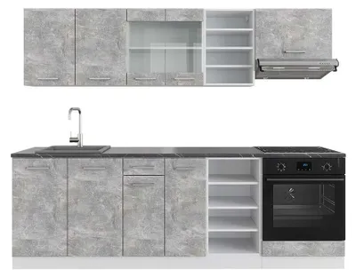 Produktbild von Küchenzeile Vicco R-Line Beton/Weiß 240 cm , AP Anthrazit, Model 42579