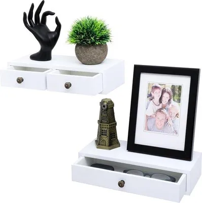 Produktbild von Famanu Wandregal mit Schubladen - 31 cm - Set aus 2 weißen Regalen