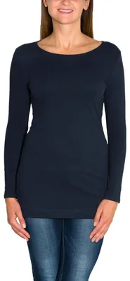 Produktbild von Alkato Damen Langarm Longshirt Langarmshirt Tunika Basic Shirt, Farbe: Dunkelblau, Größe: L