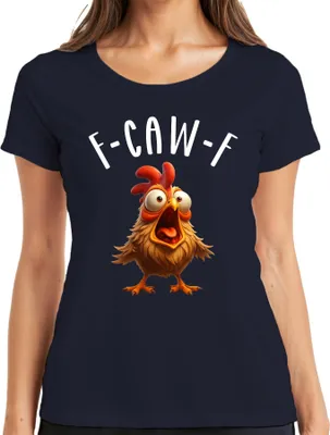 Produktbild von F-CAW-F Lustiges Cartoon Huhn Verrücktes Bauernhof Humor witzig Damen T-Shirt, Navy, M
