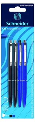 Zdjęcie produktu dla Biros K 15 mechanizm chowany M 4-pak blister PU=2x czarny + 2x niebieski
