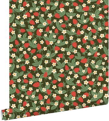 Imagen del producto de ESTAhome papel pintado fresas verde y rojo 50 x 900 cm