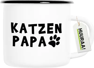 Produktbild von Huuraa Emaille Tasse Katzenpapa Tapse 300ml Vintage Campingbecher Geschenkidee