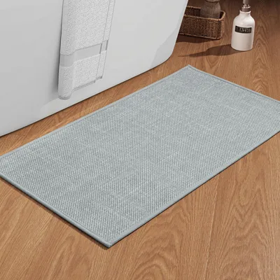 Image de Tapis de bain 43 x 81 cm, antidérapant avec dos en caoutchouc, lavable, gris clair