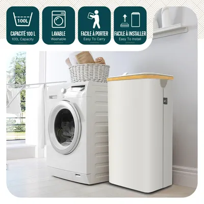 Produktbild von VOUNOT® Wäschekorb mit Deckel & Wäschesäcke 100L Faltbarer Wäschesammler, Beige