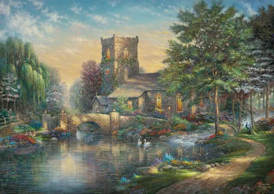 Image de Schmidt Thomas Kinkade Puzzle de la chapelle en bois Willlow, 1000 pièces