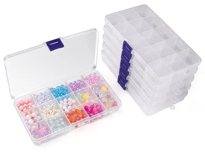 Produktbild von 6-teilige Sortierbox für Kleinteile mit 15 verstellbaren Fächern