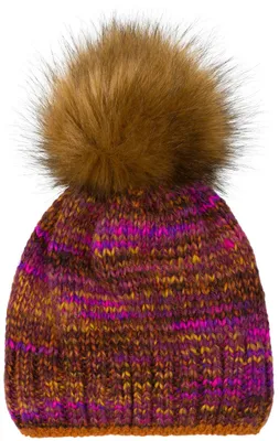Produktbild von styleBREAKER Uni Strick Bommelmütze bunt gemustert mit Alpaka Anteil und Fleece Futter, Winter Fellbommel Mütze 04024179
